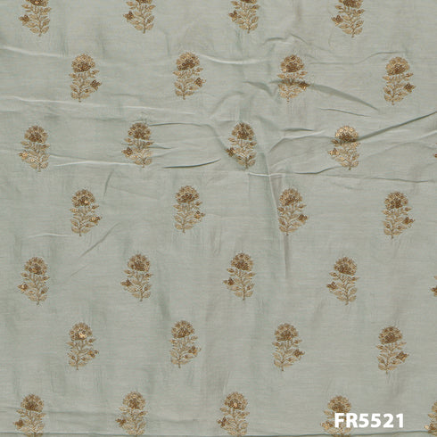 Embroidered Zari Chanderi Silk Fabric-FR5521